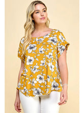Load image into Gallery viewer, Plus Size Short Sleeve Dolman Yellow Flower Blouse
