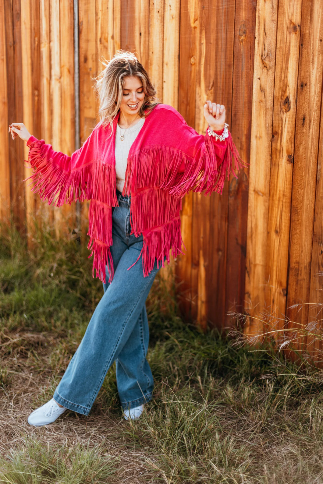 Women's Fringe Fanatic Pink Fringe Sweater