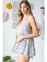 Load image into Gallery viewer, Gray Woven Animal Print Spaghetti Strap Top
