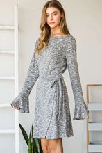 Load image into Gallery viewer, Gray Ruffle Long Sleeve Wrap Tie Dress
