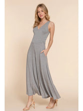Load image into Gallery viewer, Gray Sleeveless Double V-Neck Surplice Knit Jumpsuit
