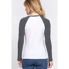Load image into Gallery viewer, Gray and White Long Raglan Sleeve Color Block Thermal Knit Top
