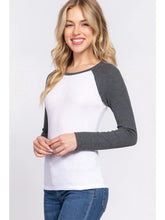 Load image into Gallery viewer, Gray and White Long Raglan Sleeve Color Block Thermal Knit Top
