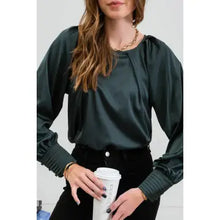 Load image into Gallery viewer, Hunter Green Long Buttoned Bishop Sleeve Top
