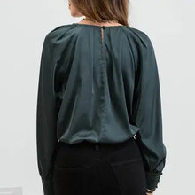 Load image into Gallery viewer, Hunter Green Long Buttoned Bishop Sleeve Top
