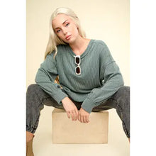 Load image into Gallery viewer, Green Two Tone Otto Ribbed Oversized Soft Comfy Knit Top
