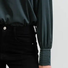 Load image into Gallery viewer, Hunter Green Long Buttoned Bishop Sleeve Top
