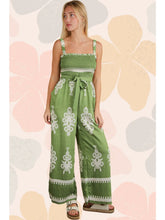 Load image into Gallery viewer, Green Boho Printed Smocking Detail Jumpsuit
