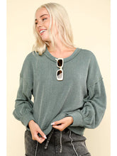 Load image into Gallery viewer, Green Two Tone Otto Ribbed Oversized Soft Comfy Knit Top
