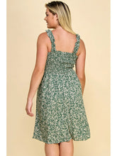 Load image into Gallery viewer, Green Floral Smock Detail Lace Up Detail Dress - Athena&#39;s Fashion Boutique
