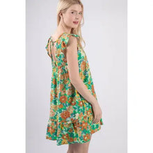 Load image into Gallery viewer, Green Flare A-Line Floral Woven Mini Dress
