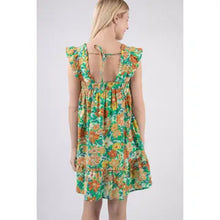 Load image into Gallery viewer, Green Flare A-Line Floral Woven Mini Dress
