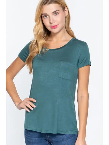 GreenShort Sleeve Crew Neck Rayon Spandex Jersey Basic Tshirt