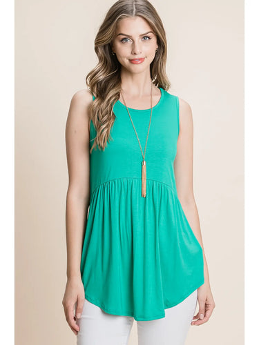 Women's Kelly Green Basic Babydoll Tank Top