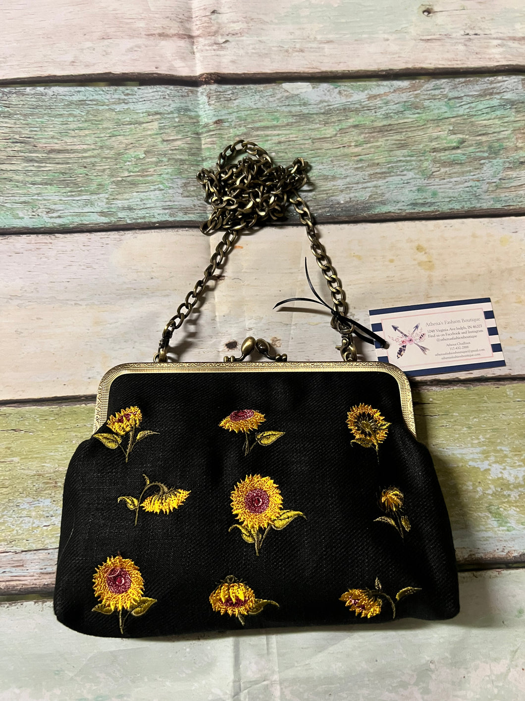 Sunflower Kisslock Crossbody Wristlet Handbag - Athena's Fashion Boutique