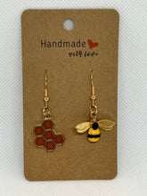 Load image into Gallery viewer, Bee and Honeycomb Earrings - Athena&#39;s Fashion Boutique
