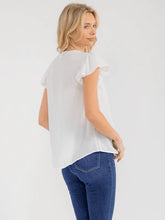 Load image into Gallery viewer, WOMEN'S SHORT RUFFLE SLEEVE V-NECK LACE CROCHET DETAILED BLOUSE

