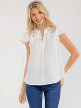 Load image into Gallery viewer, WOMEN'S SHORT RUFFLE SLEEVE V-NECK LACE CROCHET DETAILED BLOUSE
