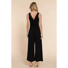 Load image into Gallery viewer, Black Sleeveless Double V-Neck Surplice Knit Jumpsuit
