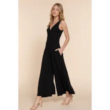 Load image into Gallery viewer, Black Sleeveless Double V-Neck Surplice Knit Jumpsuit
