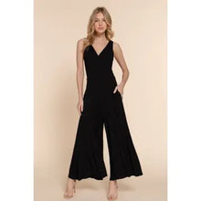 Load image into Gallery viewer, Black Sleeveless Double V-Neck Surplice Knit Jumpsuit
