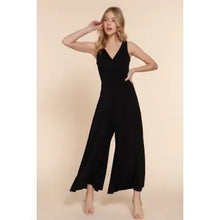 Load image into Gallery viewer, Black Sleeveless Double V-Neck Surplice Knit Jumpsuit
