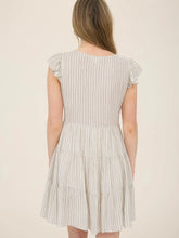 Load image into Gallery viewer, Khaki Stripe V Neck Button Down Tiered Mini Dress

