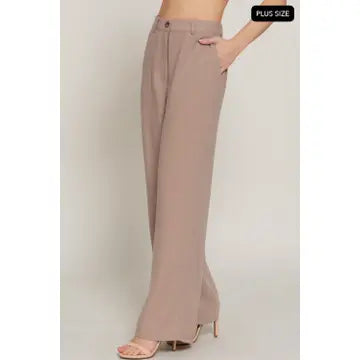 Khaki Straight Woven Linen Effect Long Pants