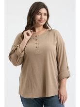 Load image into Gallery viewer, Plus 3/4 Tab Sleeve Henley Knit Top
