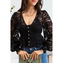 Load image into Gallery viewer, Lace Button Down Long Sleeve Crop Top
