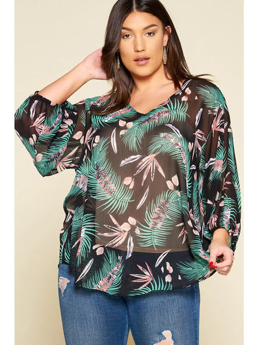 Tropical Leaf Chiffon Top - Athena's Fashion Boutique