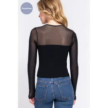 Load image into Gallery viewer, Black Long Sleeve Round Neck Mesh Combination Seamless Top
