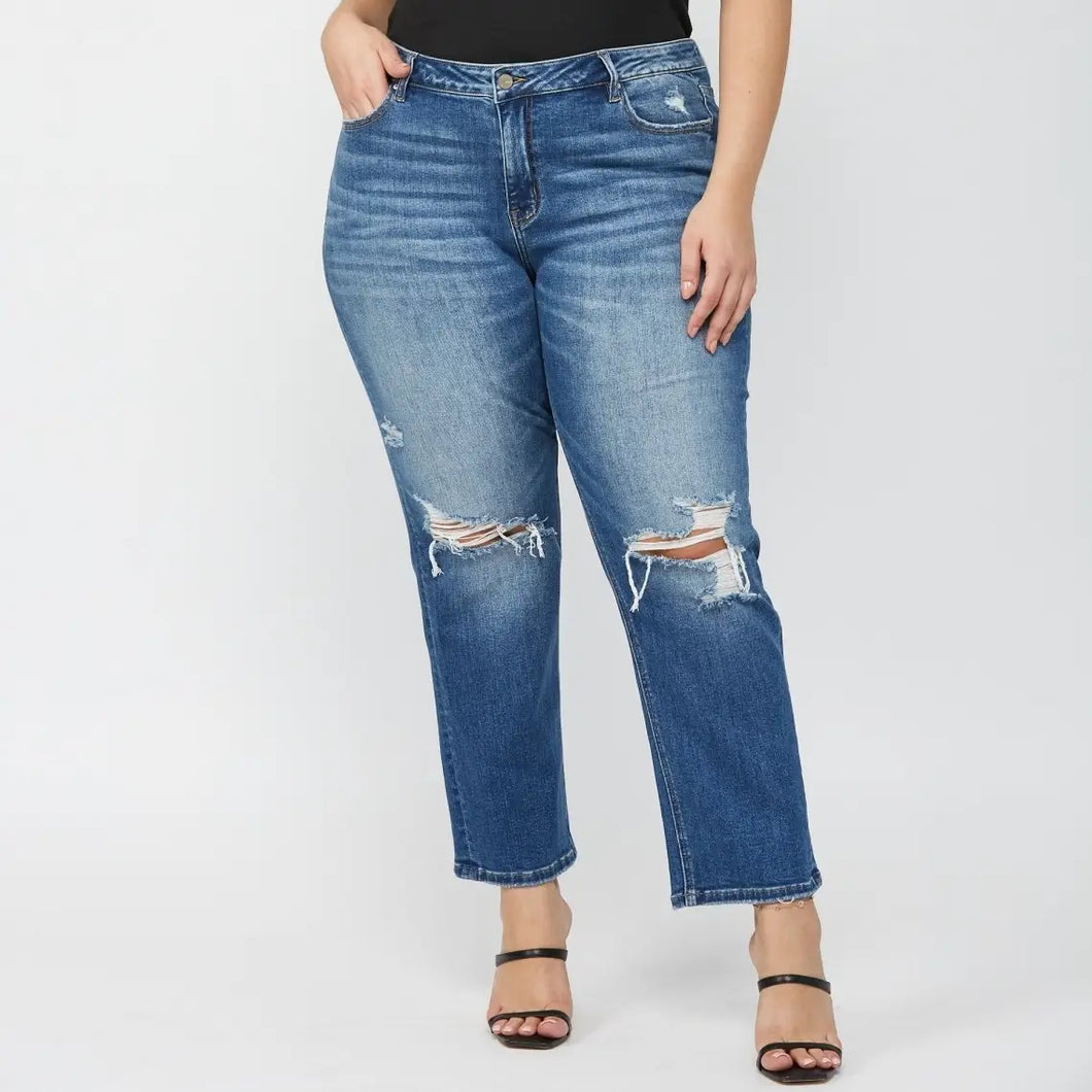 Mica Denim Mid Rise Straight Leg Distressed Jeans