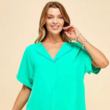 Load image into Gallery viewer, Mint Women&#39;s Solid Collared Short Sleeve Loose Boxy Top
