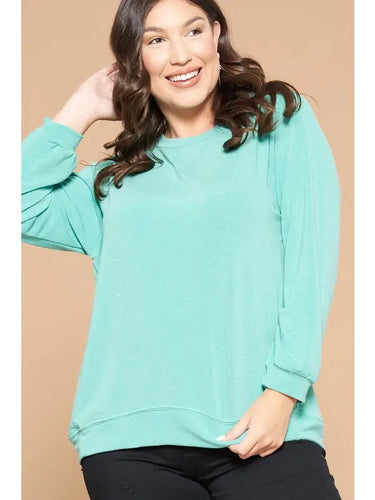 Green Solid French Terry Pullover - Athena's Fashion Boutique