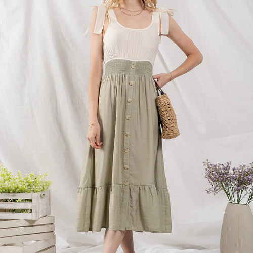 Women's Mixed Media Button Down Maxi Dress