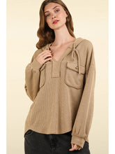 Load image into Gallery viewer, Mocha Plus Size Oversized Hoodie Knit Top w/ Patch Pockets
