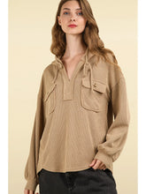 Load image into Gallery viewer, Mocha Plus Size Oversized Hoodie Knit Top w/ Patch Pockets
