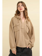 Load image into Gallery viewer, Mocha Plus Size Oversized Hoodie Knit Top w/ Patch Pockets
