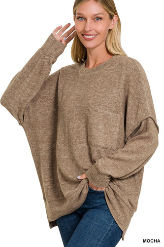 Mocha Brushed Melange Drop Shoulder Oversized Sweater