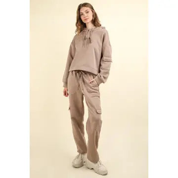 Mocha Frenchy Knit Comfy Hoodie Top & Pants Set