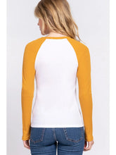 Load image into Gallery viewer, Mustard and White Long Raglan Sleeve Color Block Thermal Knit Top
