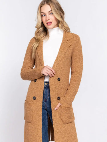 Mustard Long Sleeve Notched Collar Sweater Cardigan