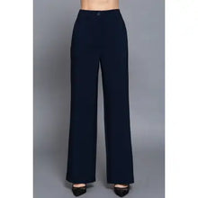 Load image into Gallery viewer, Navy One Button Back Elastic Detail Straight Woven Long Pants
