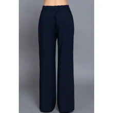 Load image into Gallery viewer, Navy One Button Back Elastic Detail Straight Woven Long Pants
