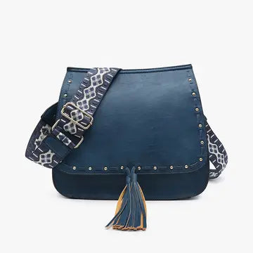 Navy Bailey Crossbody with Print Contrast Guitar Strap