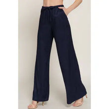 Load image into Gallery viewer, Women&#39;s Navy Drawstring Crinkle Long Pants
