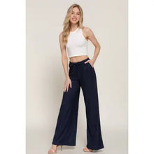 Load image into Gallery viewer, Women&#39;s Navy Drawstring Crinkle Long Pants
