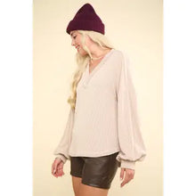 Load image into Gallery viewer, Oatmeal Two Tone Otto Ribbed Oversized Soft Comfy Knit Top
