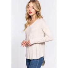 Load image into Gallery viewer, Women&#39;s Oatmeal Long Dolman Sleeve V-Neck Rayon Span Jersey Top
